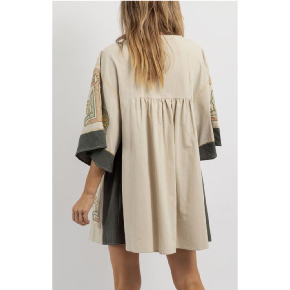 NEW Joiemont Embroidered Kimono Sleeve Baby doll Dress XS Olive Beach Boho D18 - Picture 2 of 10